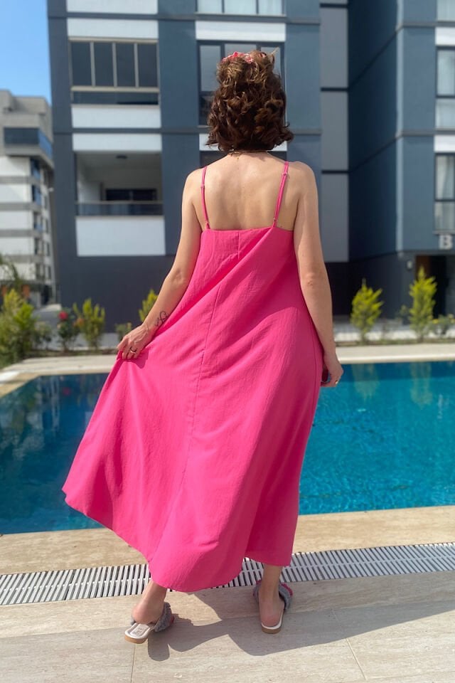 Askıları Ayarlanabilir Elbise-Fuşya