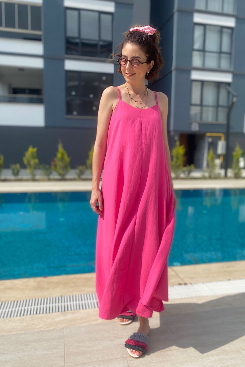 Askıları Ayarlanabilir Elbise-Fuşya