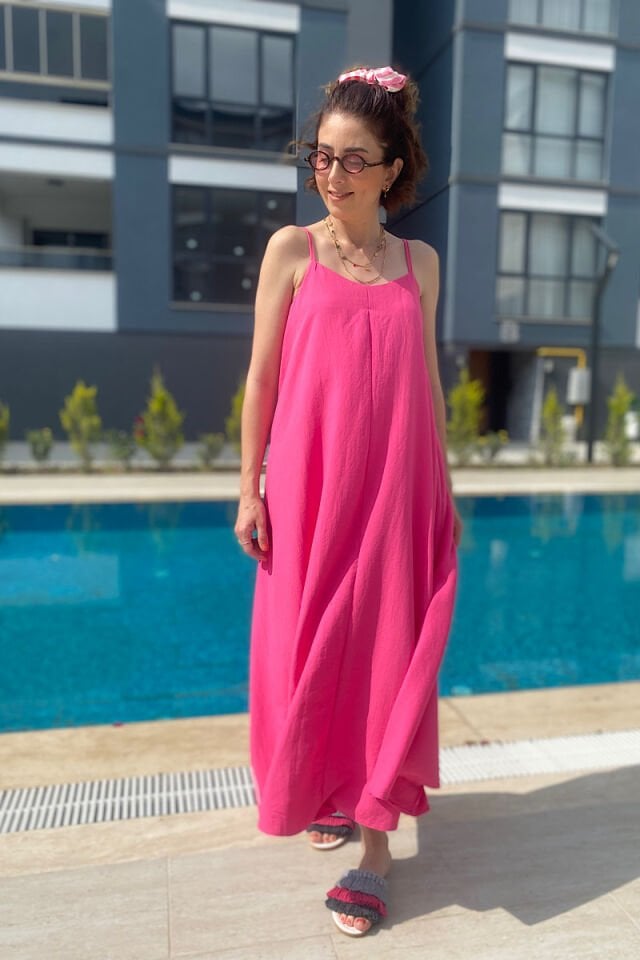 Askıları Ayarlanabilir Elbise-Fuşya