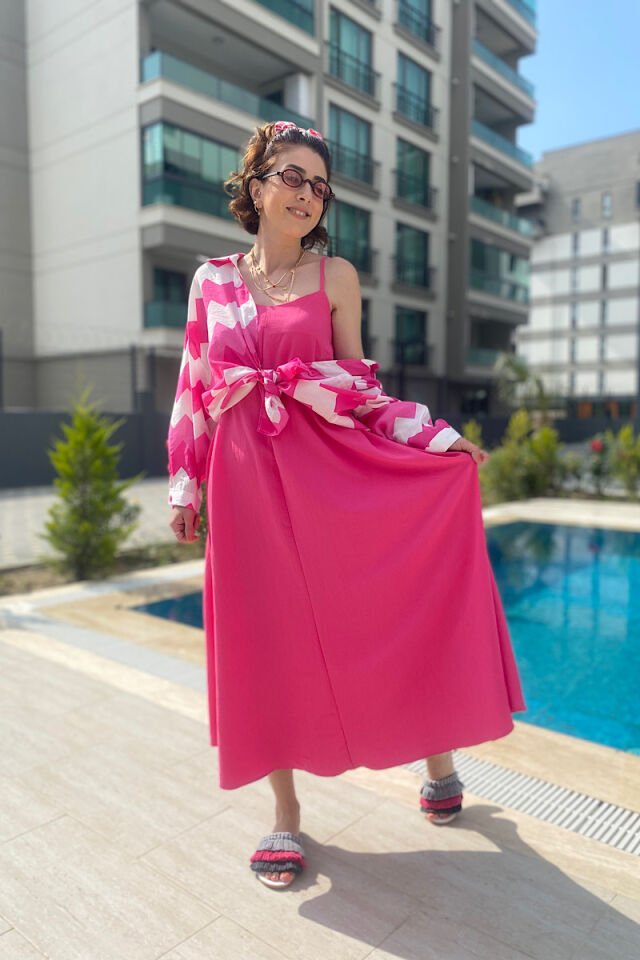 Askıları Ayarlanabilir Elbise-Fuşya