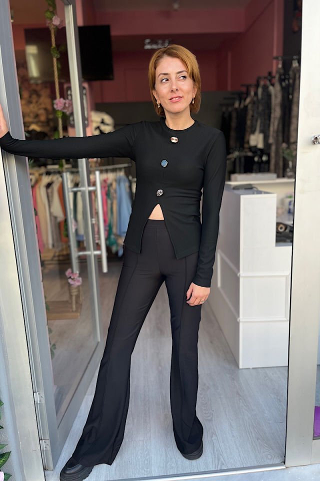 Üç düğmeli Ottoman Bluz-Siyah