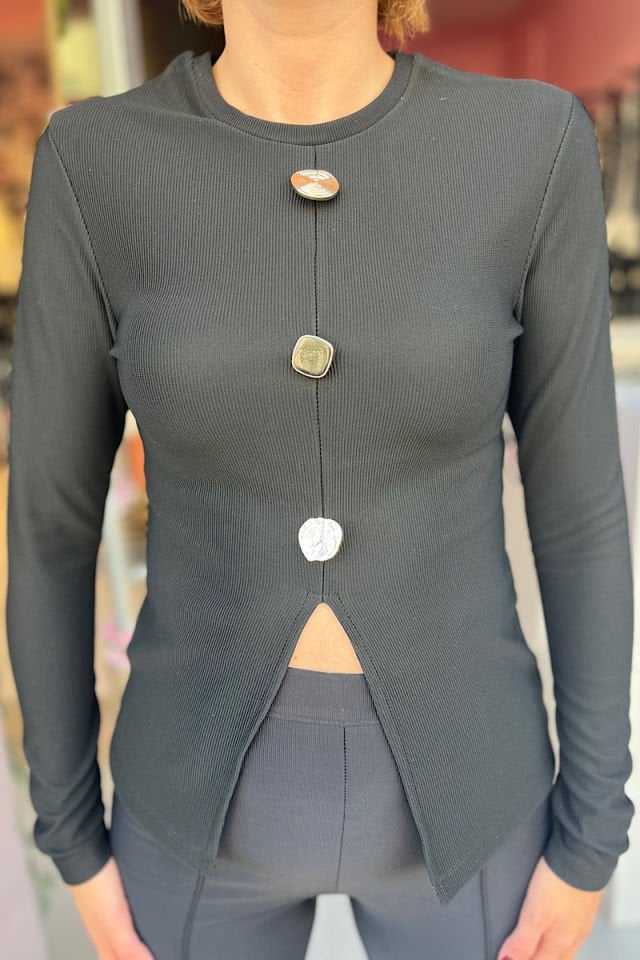 Üç düğmeli Ottoman Bluz-Siyah