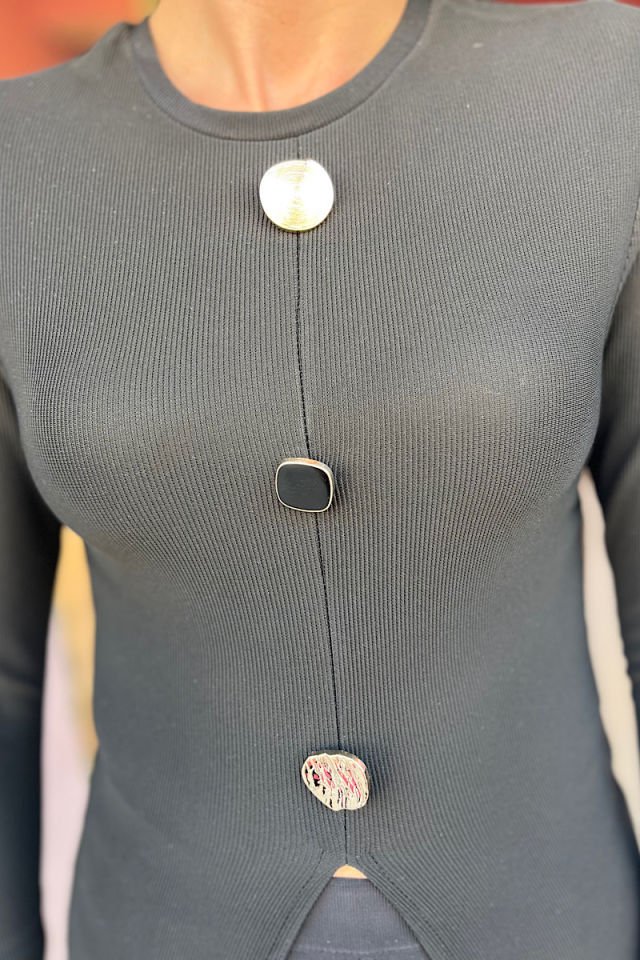 Üç düğmeli Ottoman Bluz-Siyah