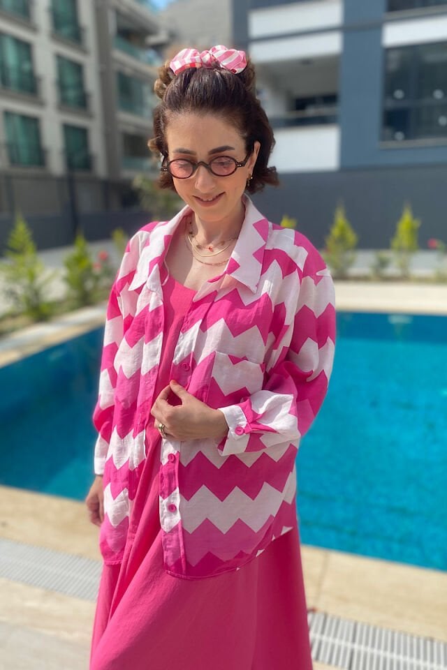 Zigzag Desenli Gömlek-Fuşya