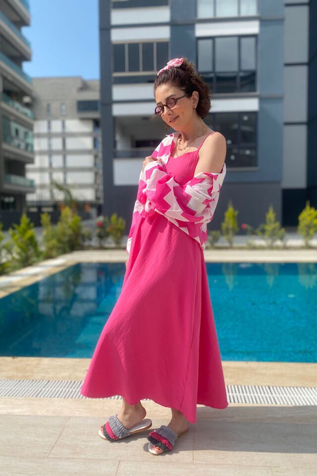 Zigzag Desenli Gömlek-Fuşya