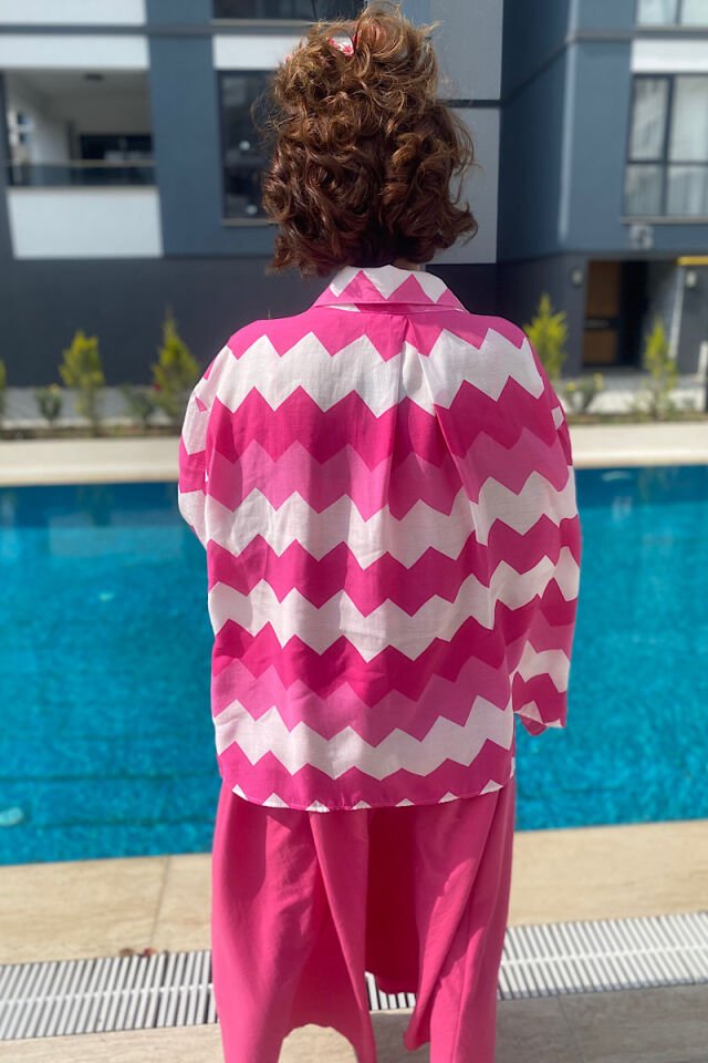Zigzag Desenli Gömlek-Fuşya