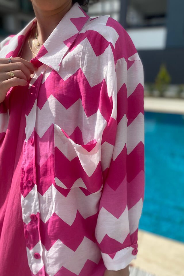 Zigzag Desenli Gömlek-Fuşya