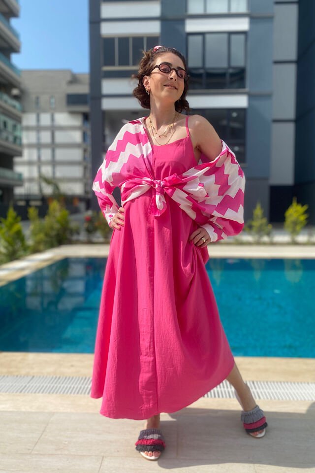 Zigzag Desenli Gömlek-Fuşya