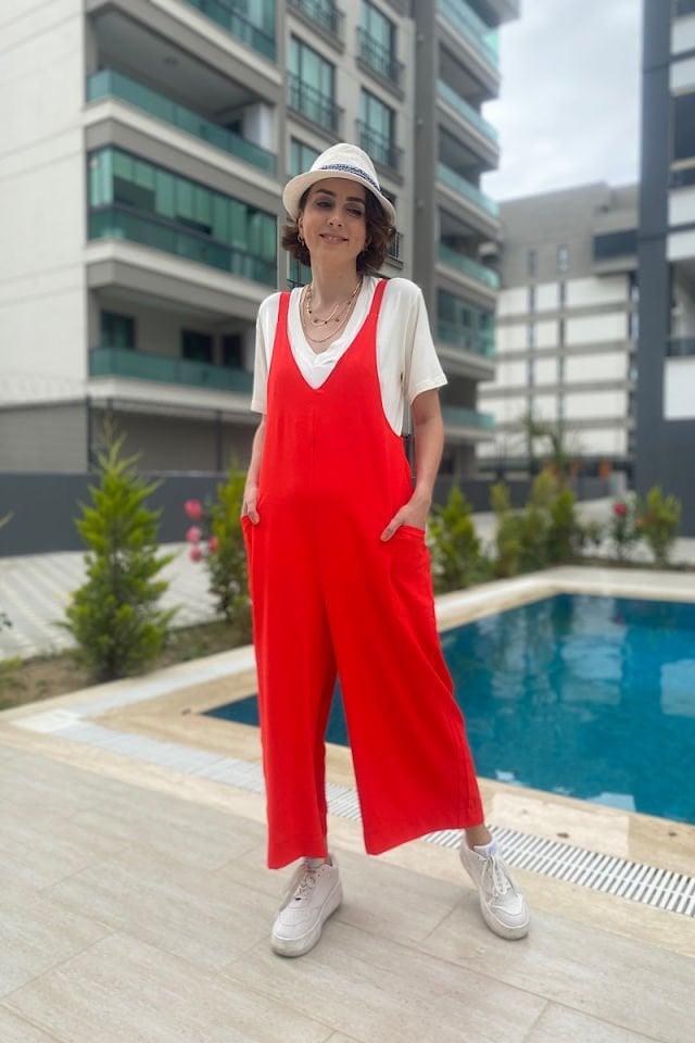 Askıları Ayarlanabilir Tulum-Nar Çiçeği