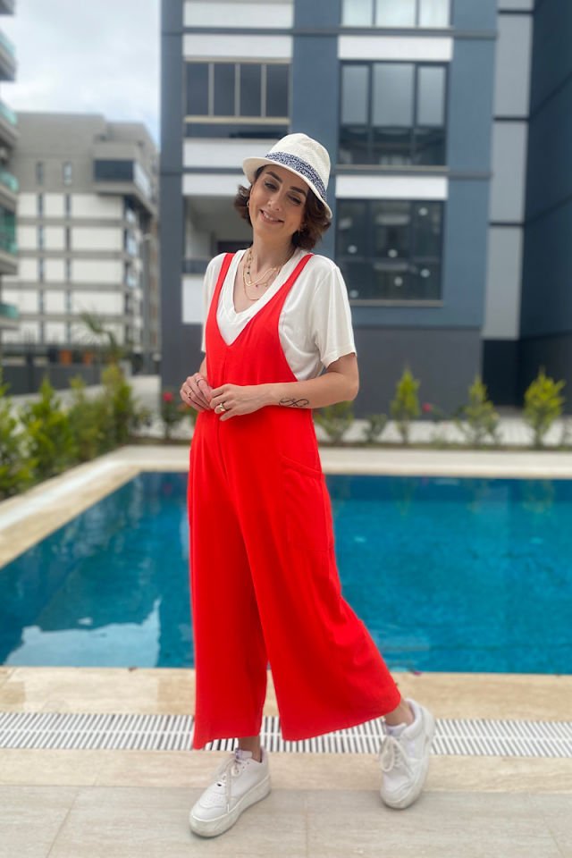 Askıları Ayarlanabilir Tulum-Nar Çiçeği