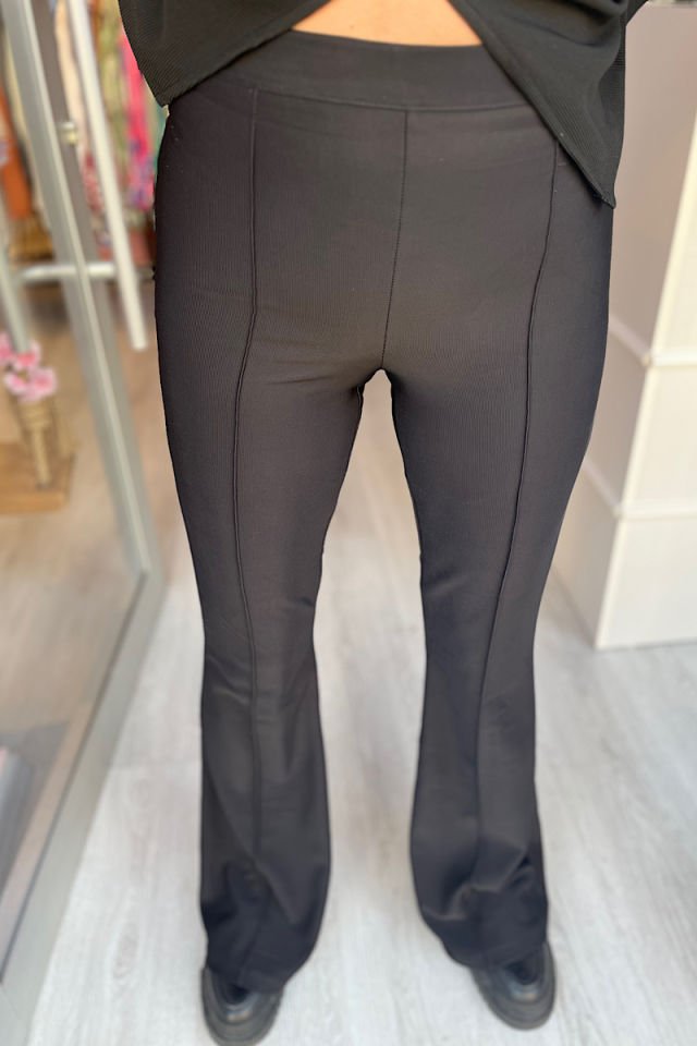 Beli Lastikli Bol Paça Pantolon -Siyah