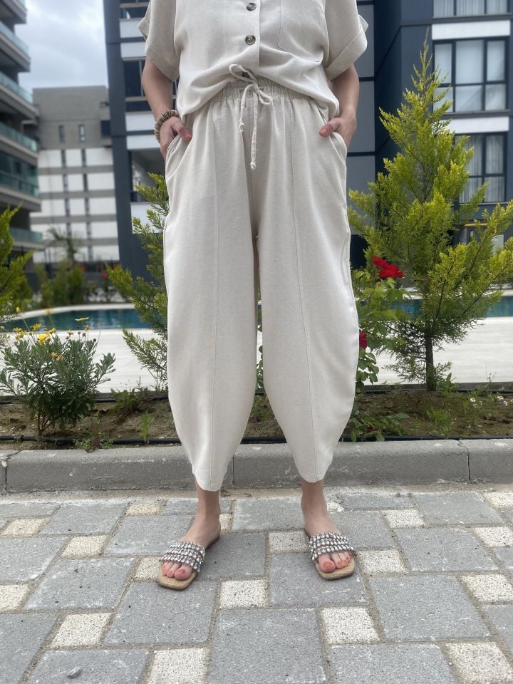 Şalvar Keten Pantolon-Taş