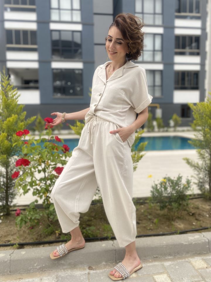 Şalvar Keten Pantolon-Taş