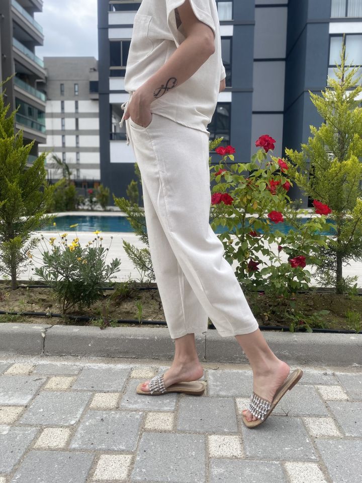 Şalvar Keten Pantolon-Taş