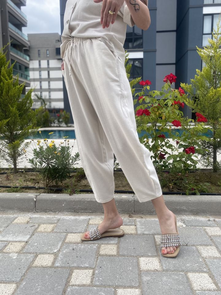 Şalvar Keten Pantolon-Taş