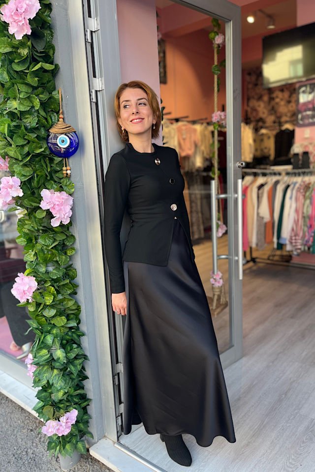 Saten Çan Etek-Siyah