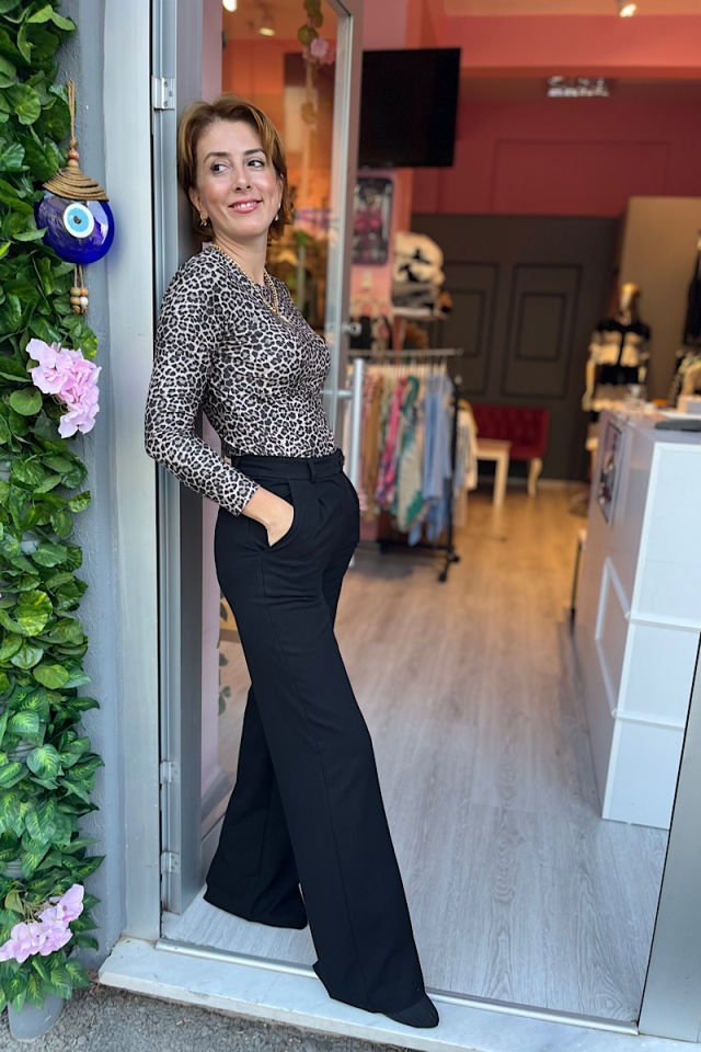 Bisiklet Yaka Leopar Bluz