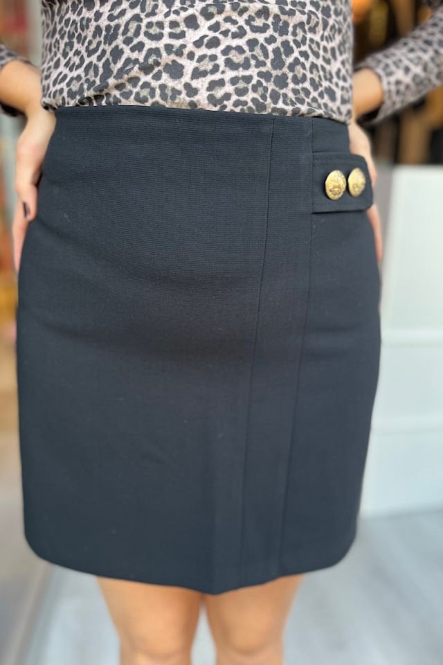 Gold Düğmeli Mini Etek-Siyah