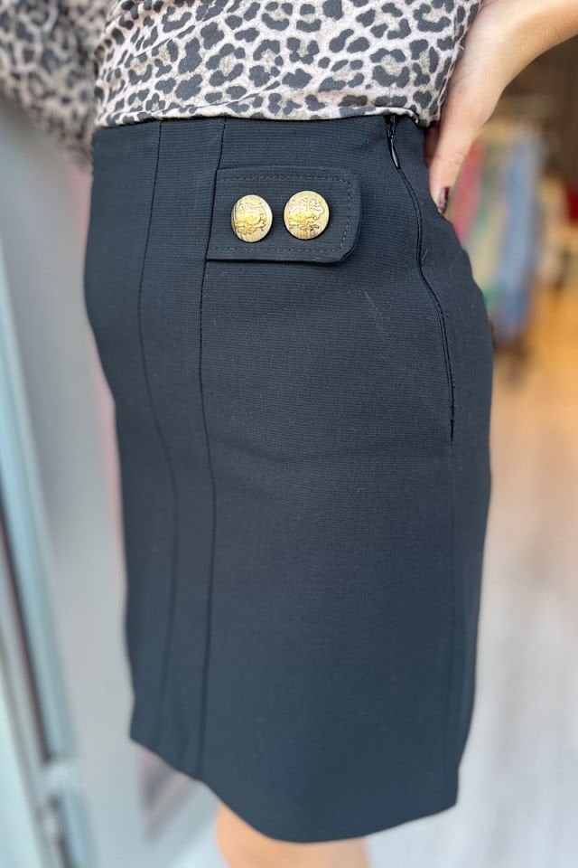 Gold Düğmeli Mini Etek-Siyah