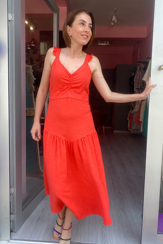 Askılı Elbise -Nar Çiçeği