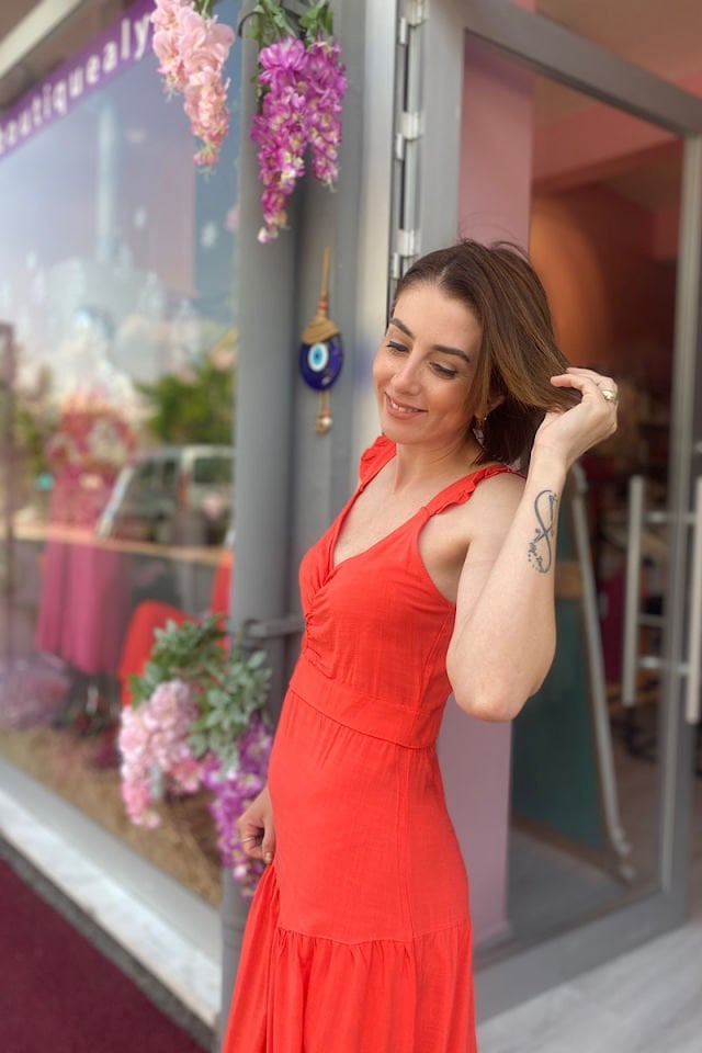 Askılı Elbise -Nar Çiçeği