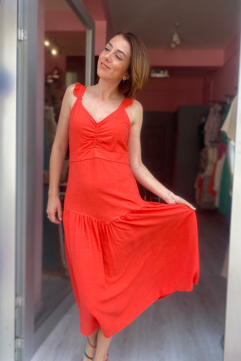 Askılı Elbise -Nar Çiçeği