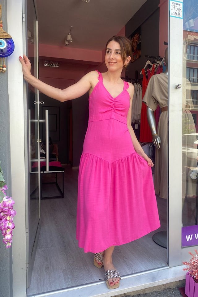 Askılı Elbise-Fuşya