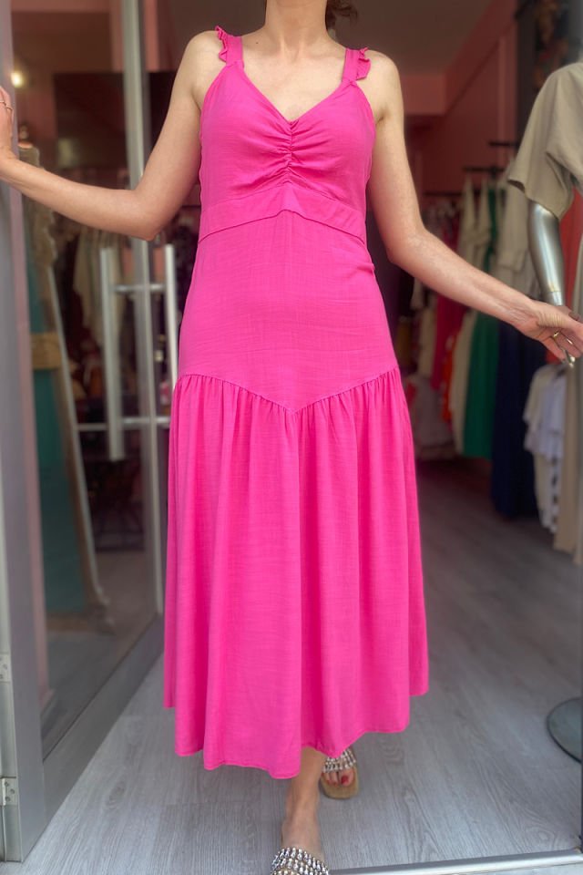 Askılı Elbise-Fuşya