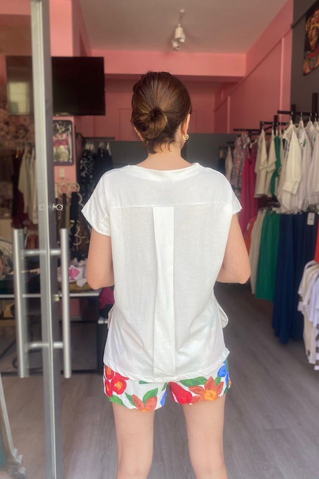 Tüy Nakışlı Bluz-Ekru