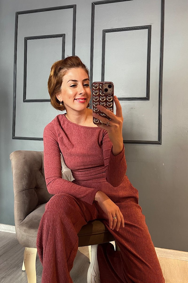 Kayık Yaka Takım-Bordo