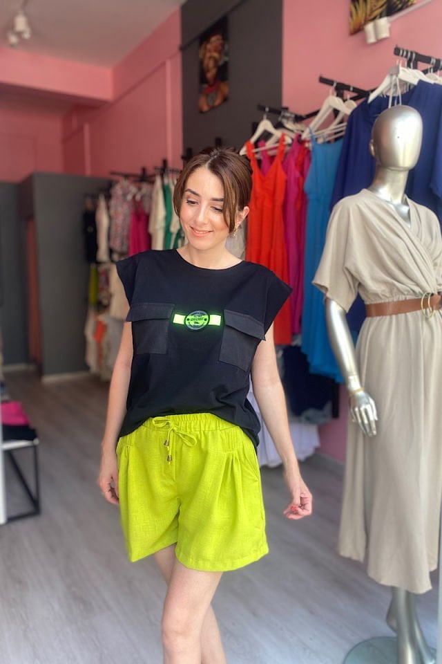 İki Cepli Tişört-Siyah