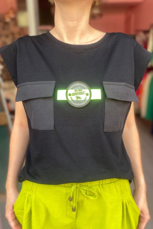 İki Cepli Tişört-Siyah