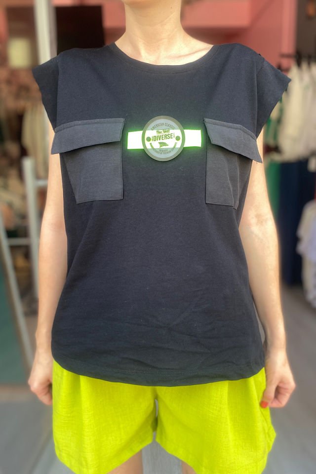 İki Cepli Tişört-Siyah