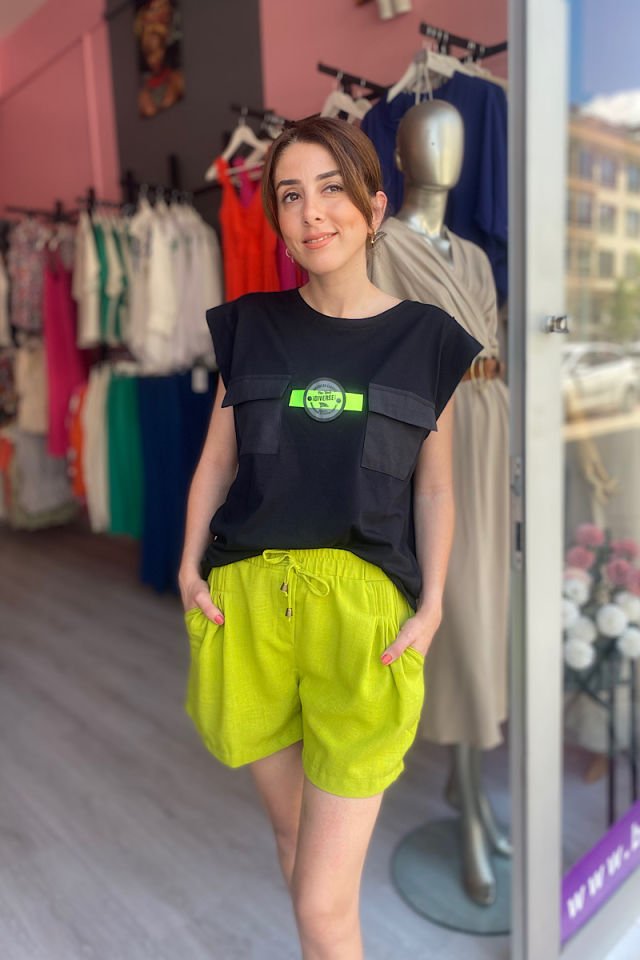 İki Cepli Tişört-Siyah