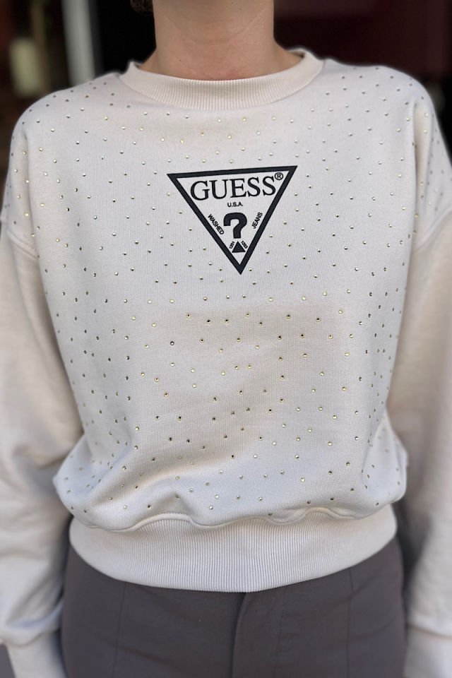 Taşlı Sweatshirt-Bej