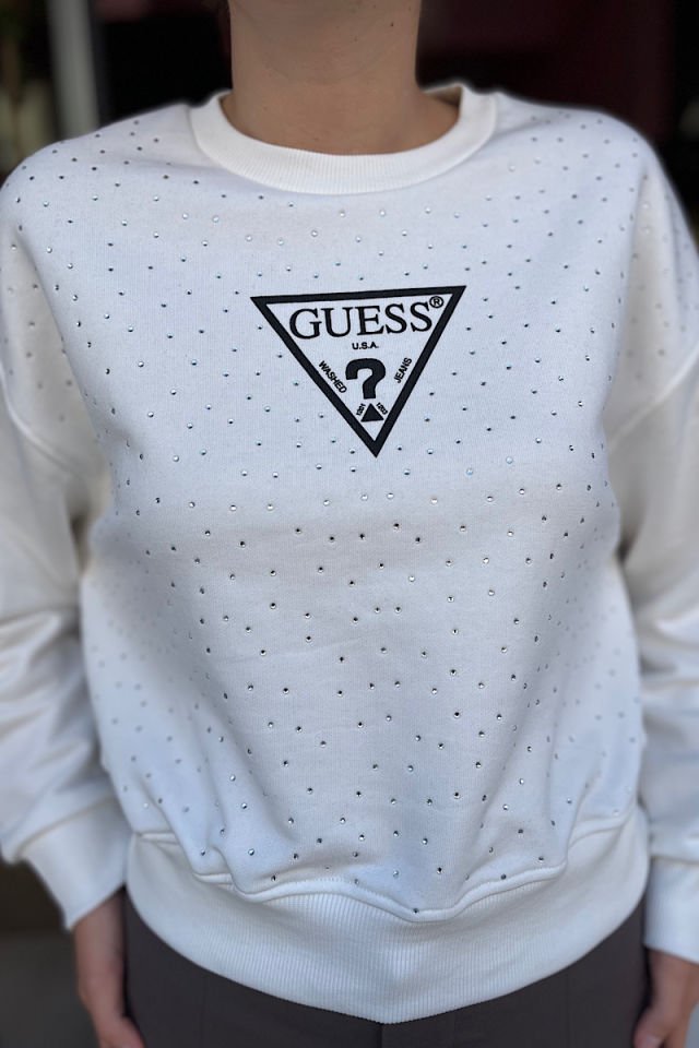 Taşlı Sweatshirt-Ekru