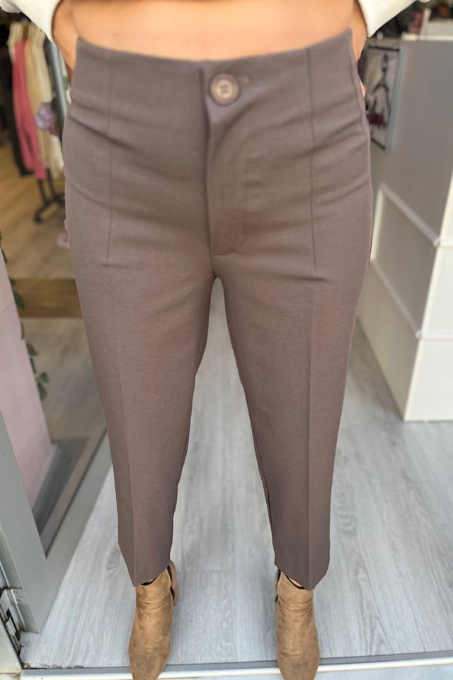 Paça Yırtmaçlı Pantolon-Kahve