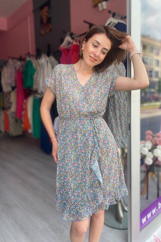 Çıtır Çiçek Desen Şifon Elbise