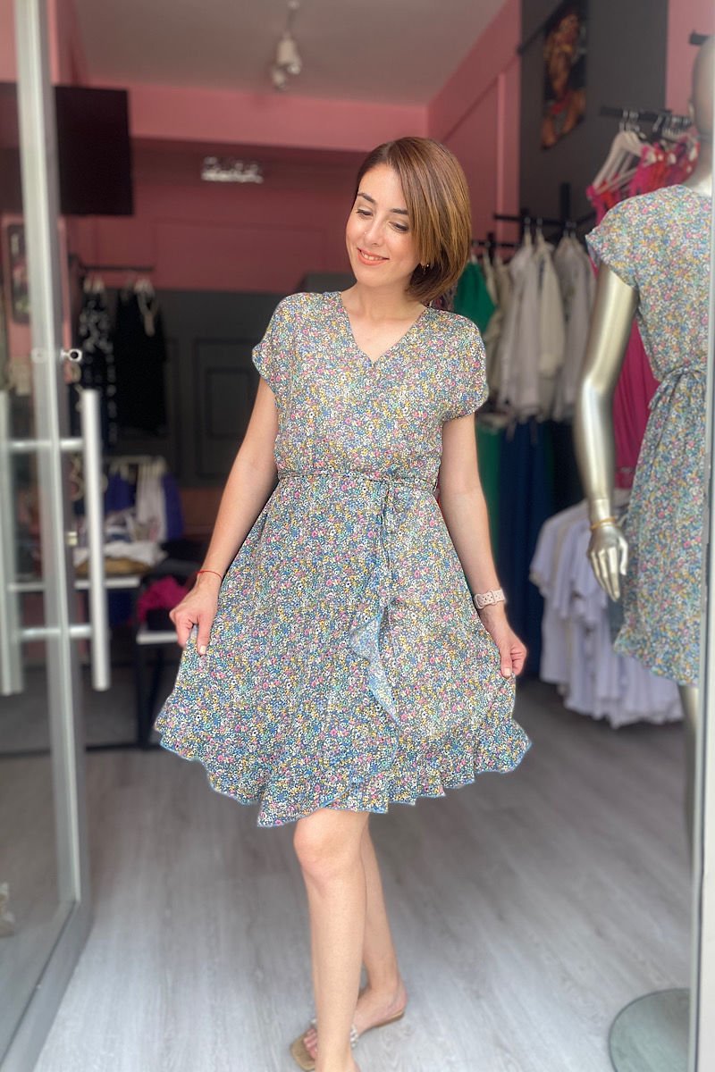 Çıtır Çiçek Desen Şifon Elbise