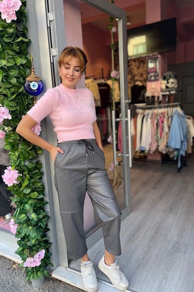 Taşlı Yumoş Triko-Pembe