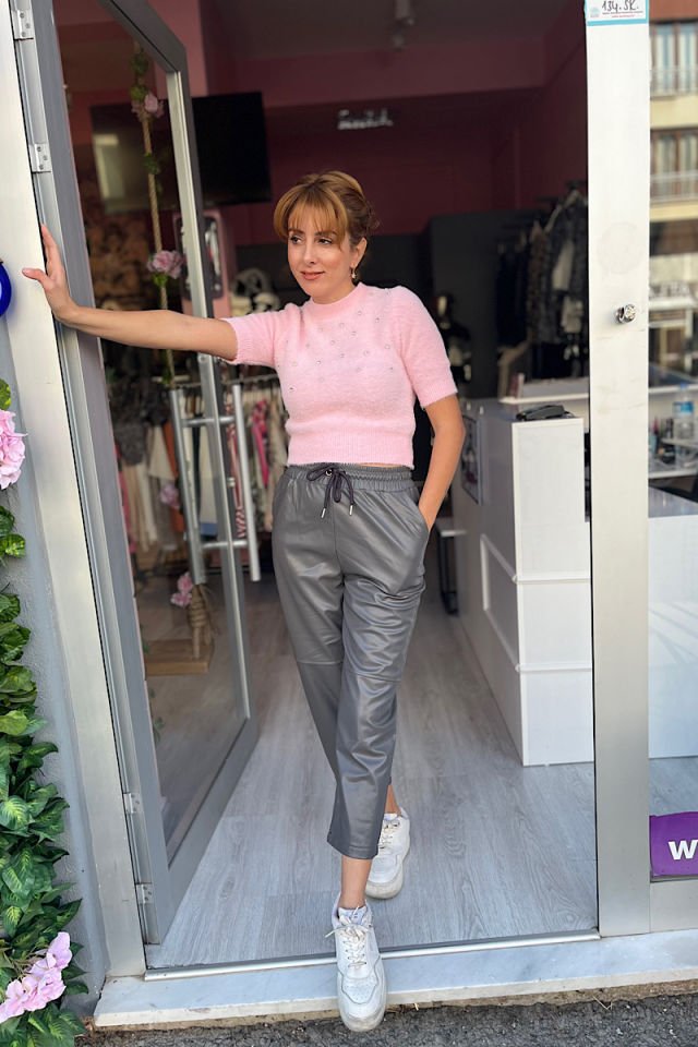 Taşlı Yumoş Triko-Pembe