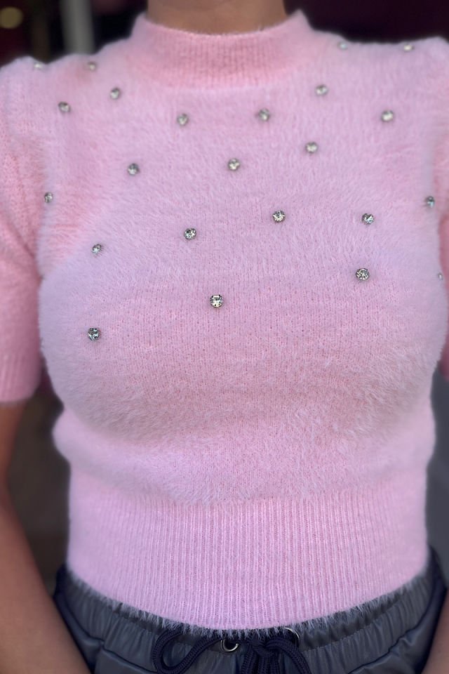 Taşlı Yumoş Triko-Pembe