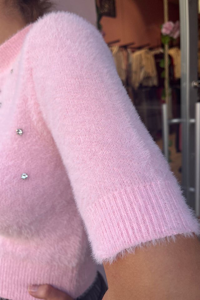 Taşlı Yumoş Triko-Pembe