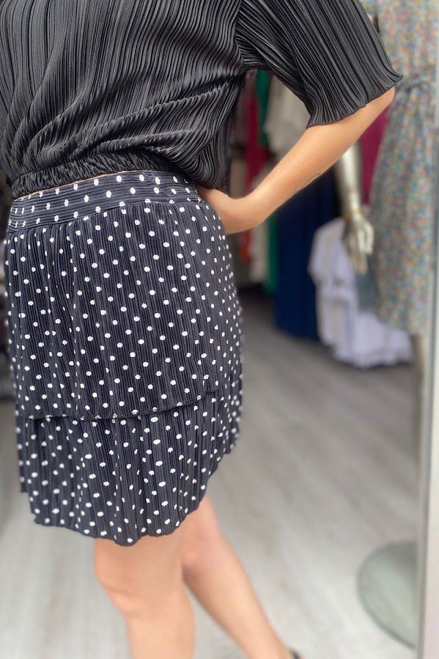 Puantiyeli İçi Şortlu Etek-Siyah