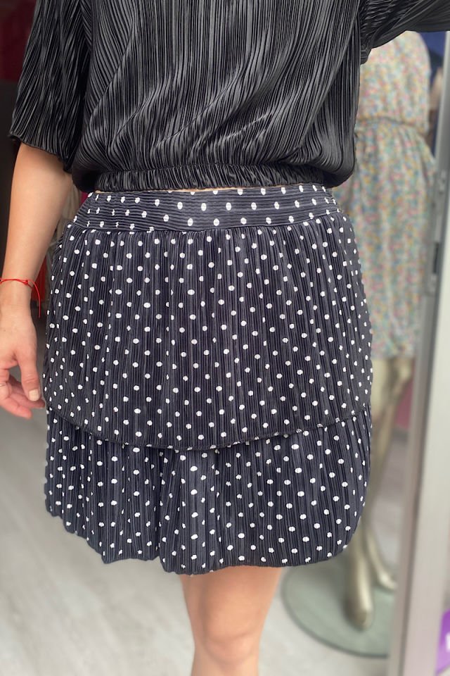 Puantiyeli İçi Şortlu Etek-Siyah