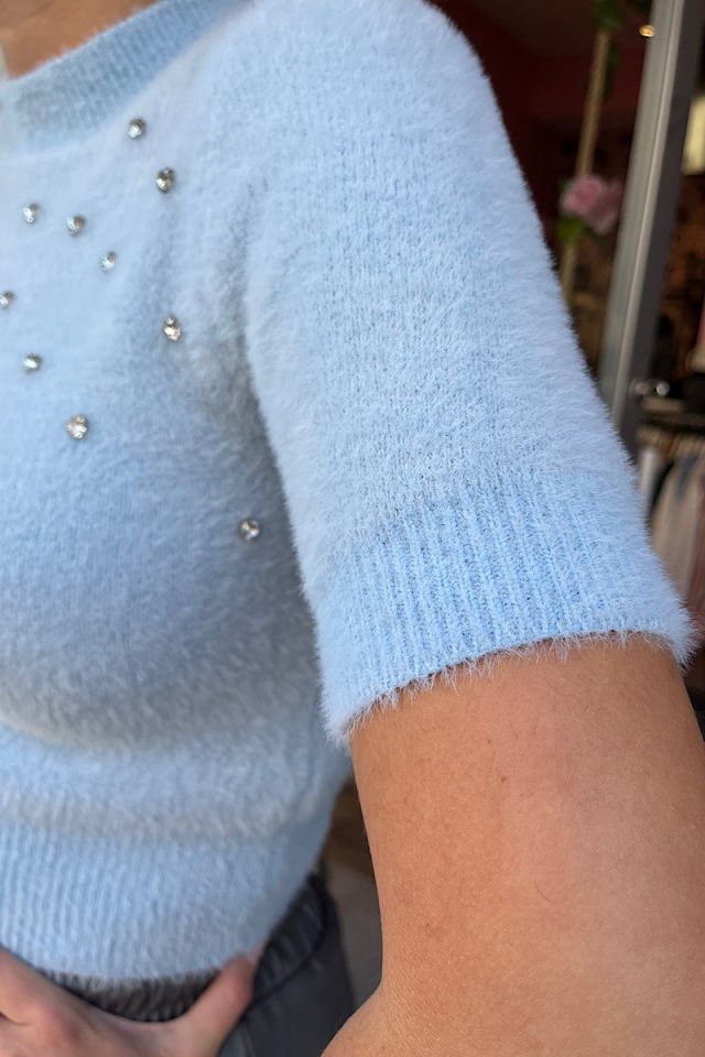 Taşlı Yumoş Triko-Bebe Mavi