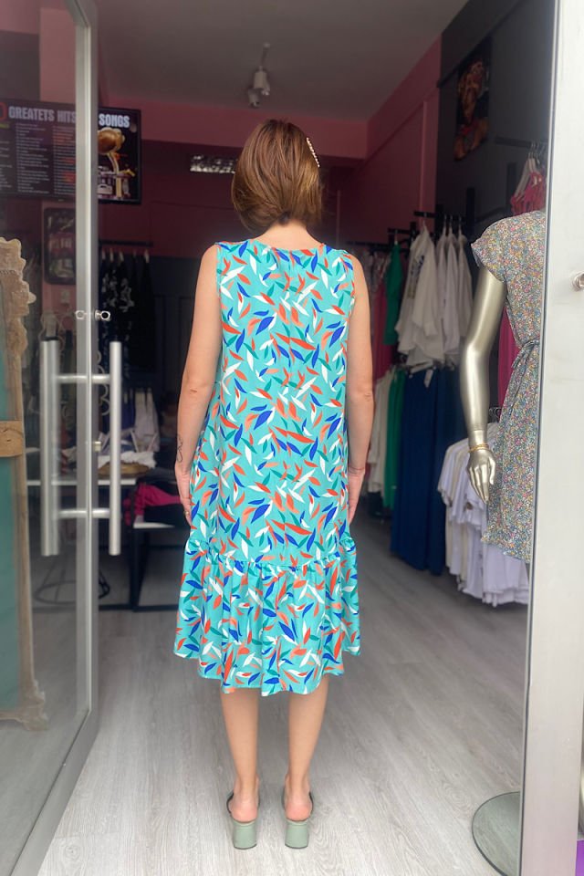 Desenli Kolsuz Viskon Elbise