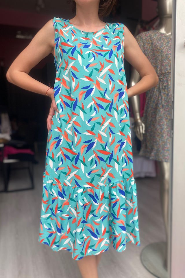 Desenli Kolsuz Viskon Elbise