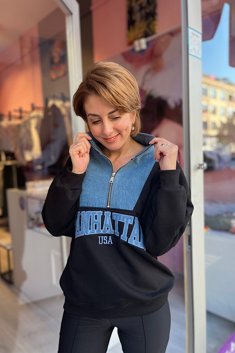 Kot Garnili Sweatshirt-Siyah