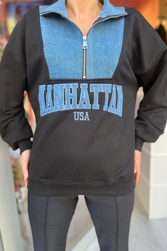 Kot Garnili Sweatshirt-Siyah